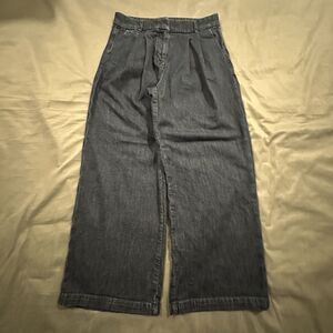 American Eagle Baggy Wide Leg Pants Pleated Trousers Womens 4 Stretch Blue